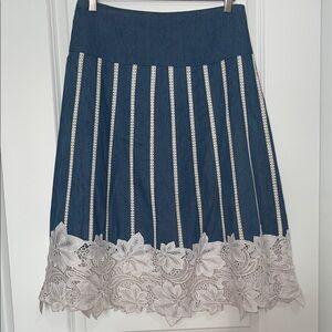 Chic Denim and Lace A-Line Skirt, L